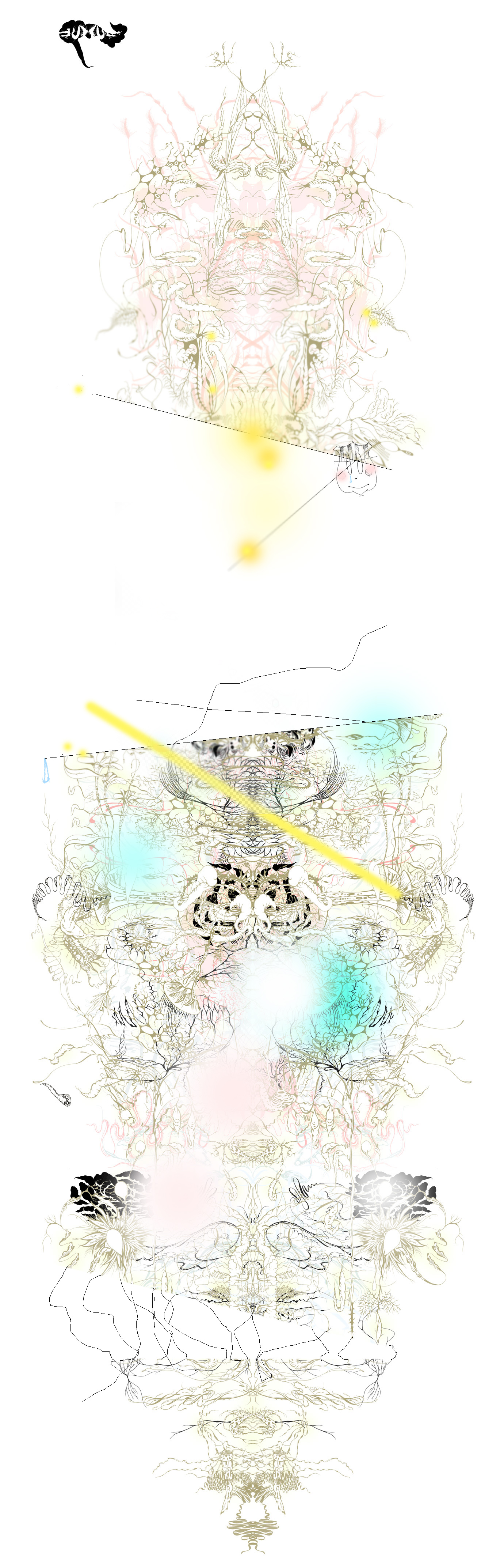 a large illustation of an abstration of a head with a message